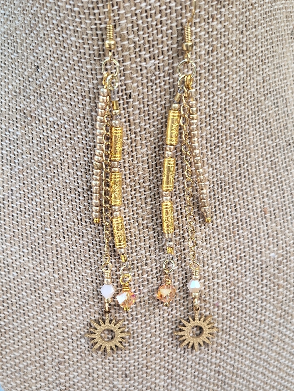 Handcrafted Gold Sunburst Dangle Earrings - Women Jewelry